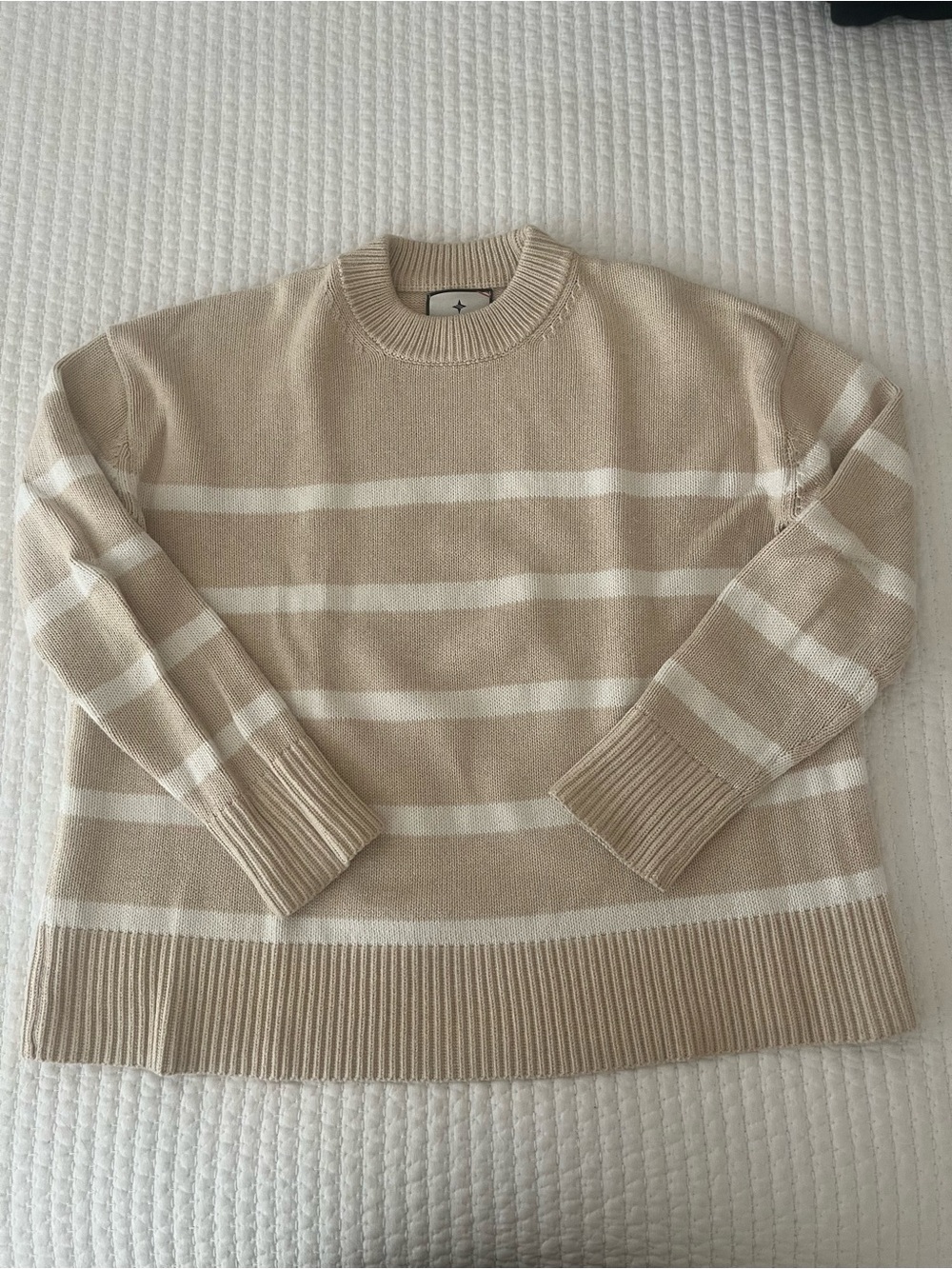 Tuckernuck Beige & White Striped Crewneck Sweater
